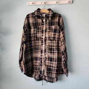 Blue buttercup oversized distress allover blue thunder sky shacket shirt